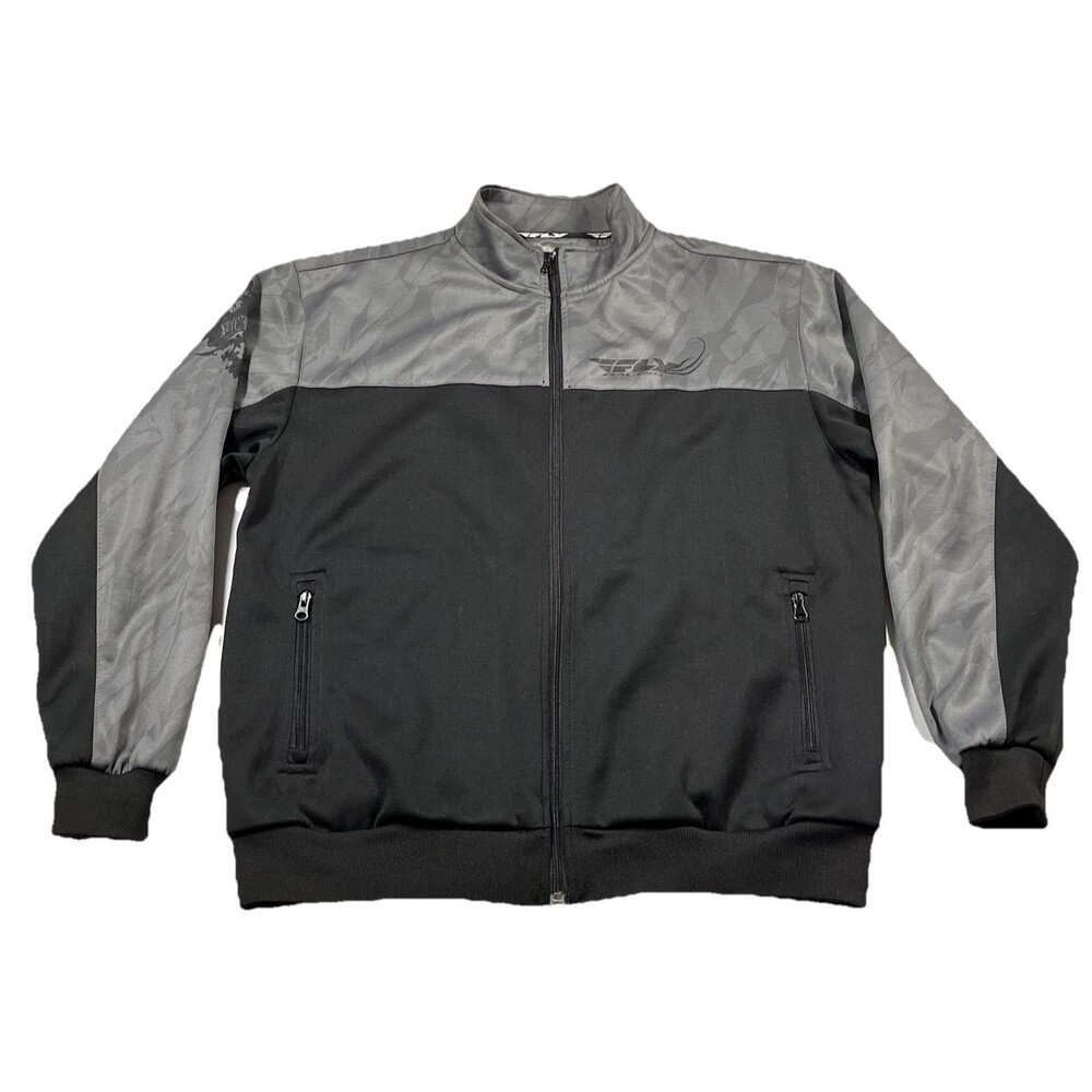 Y2K Fly Racing Jacket Black Gray Full Zip Mens Large